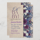 Deep Blue & Purple Floral Baby Shower Einladung (Vorne/Hinten)