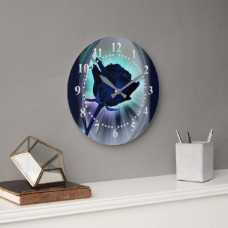 Deep blue rose große wanduhr