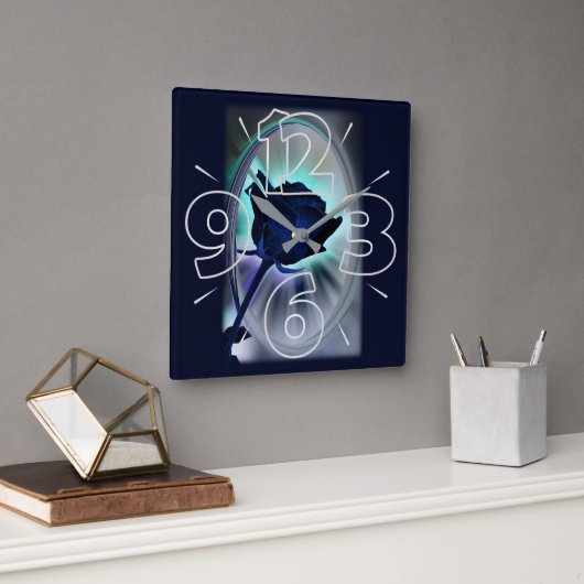 Deep blue rose quadratische wanduhr (Büro)