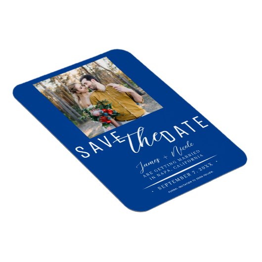 Deep Blue Save the Date Foto Wedding Magnet (Rechte Seite)