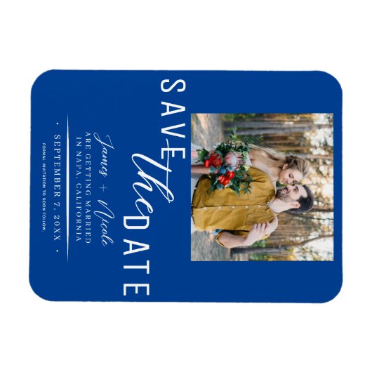 Deep Blue Save the Date Foto Wedding Magnet (Horizontal)
