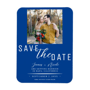 Deep Blue Save the Date Foto Wedding Magnet