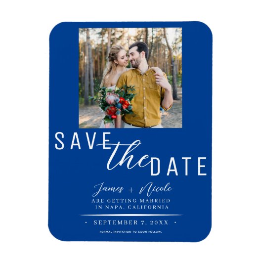 Deep Blue Save the Date Foto Wedding Magnet (Vertikal)