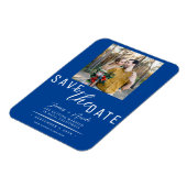 Deep Blue Save the Date Foto Wedding Magnet (Linke Seite)