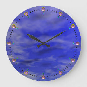 DEEP BLUE SKY AND CLOUDS WITH PINK GEMSTONES GROßE WANDUHR