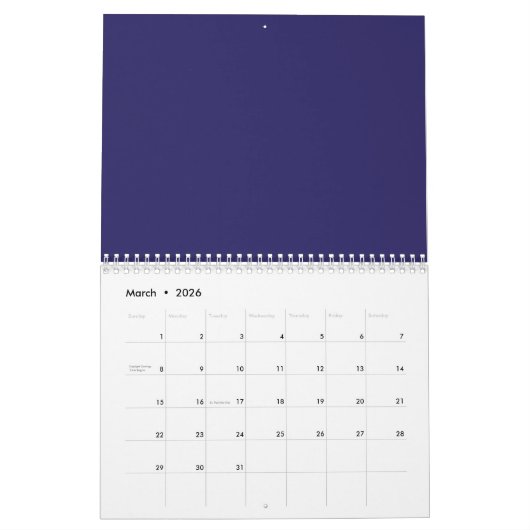 Deep Blue Solid Background | Classic Modern Design Kalender (Mär 2026)