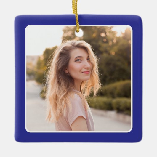 Deep Blue Square Foto Double Border Graduate Keramikornament (Vorderseite)