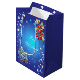Deep Blue Stars und Red Berries Frohe Weihnachten Mittlere Geschenktüte