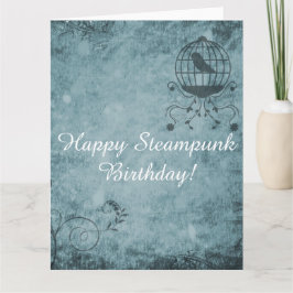 Deep Blue Steampunk Bird Cage Big Grußkarte Karte