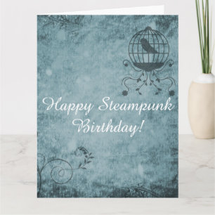 Deep Blue Steampunk Bird Cage Big Grußkarte Karte