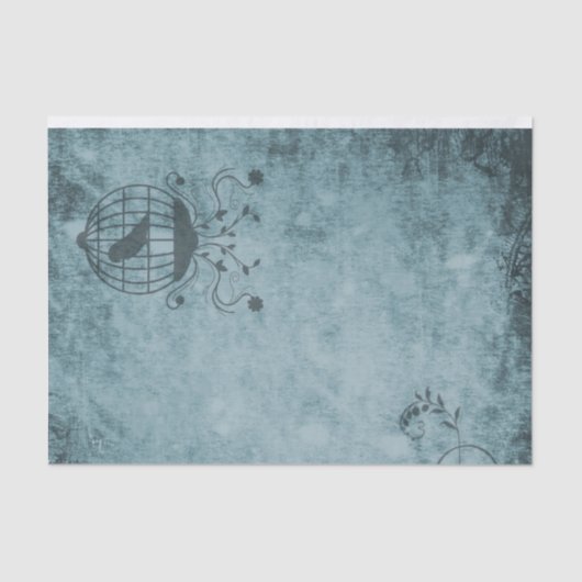 Deep Blue Steampunk Bird Cage gestört Seidenpapier (Vorderseite)