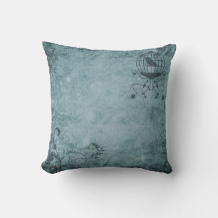 Deep Blue Steampunk Bird Cage Pillow 16" x 16" Kissen