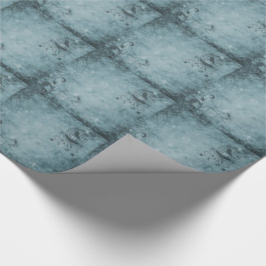Deep Blue Steampunk Bird Cage Wrapping Paper Geschenkpapier (Ecke)