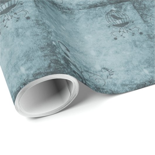 Deep Blue Steampunk Bird Cage Wrapping Paper Geschenkpapier (Rolleneckpunkt)