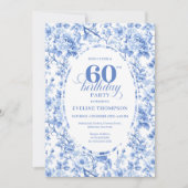 Deep Blue Toile Roses 60th Birthday Invitation   Einladung (Vorderseite)