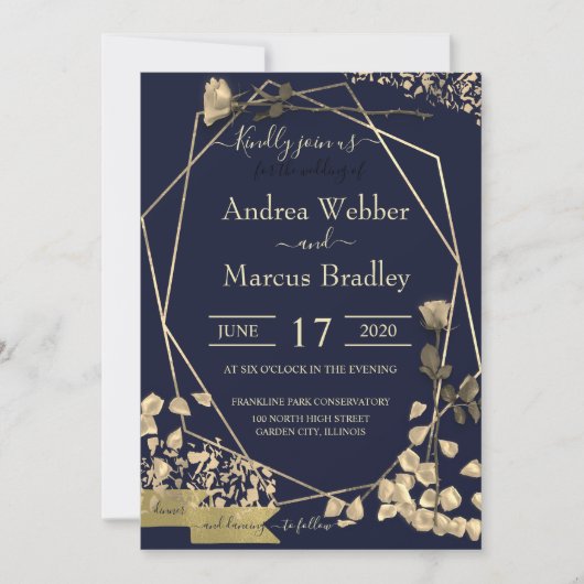 Deep Blue und Champagne Einladung (Vorderseite)