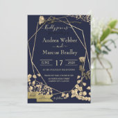 Deep Blue und Champagne Einladung (Stehend Vorderseite)