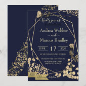 Deep Blue und Champagne Einladung (Vorne/Hinten)