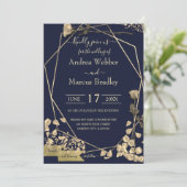 Deep Blue und Champagne Einladung (Stehend Vorderseite)