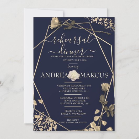 Deep Blue und Champagne Hochzeitsessen Probe (Vorderseite)