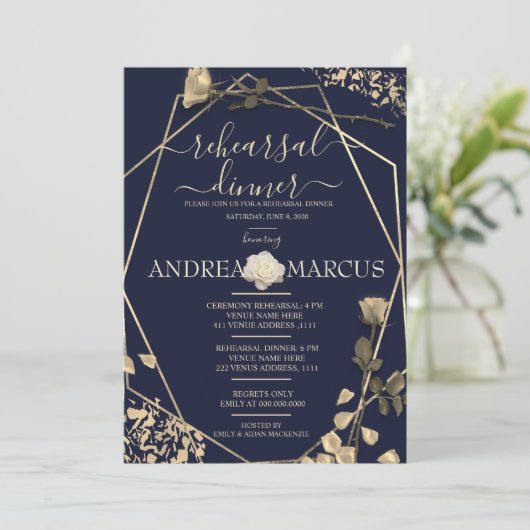 Deep Blue und Champagne Hochzeitsessen Probe (Stehend Vorderseite)