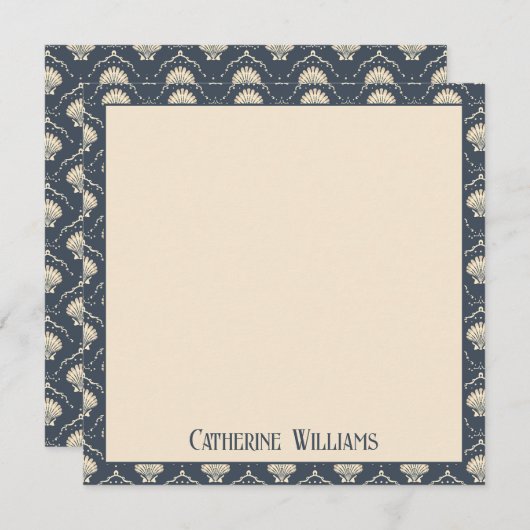 Deep Blue und Cream Seashell Muster Mitteilungskarte (Vorne/Hinten)