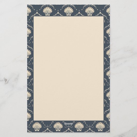 Deep Blue und Cream Seashell Muster Personalisiert Briefpapier (Rückseite)