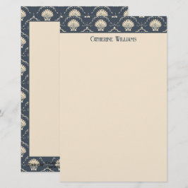 Deep Blue und Cream Seashell Muster Personalisiert Briefpapier