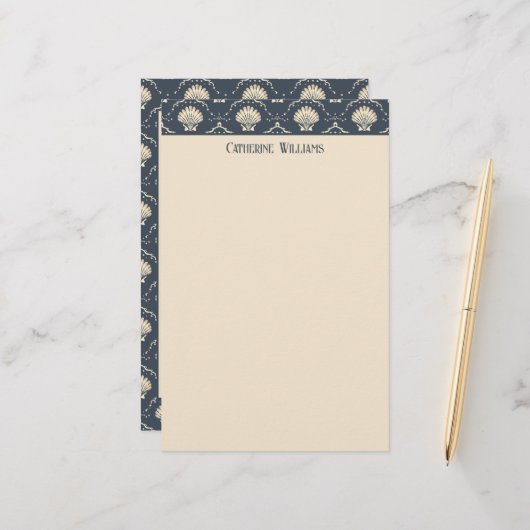 Deep Blue und Cream Seashell Muster Personalisiert Briefpapier (Vorderseite/Rückseite Beispiel)