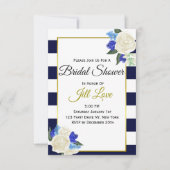 Deep Blue und Gold Floral Brautparty laden ein Einladung (Vorderseite)