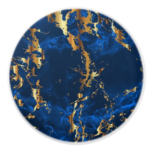 Deep Blue und Gold Marmor Keramikknauf (Vorderseite)