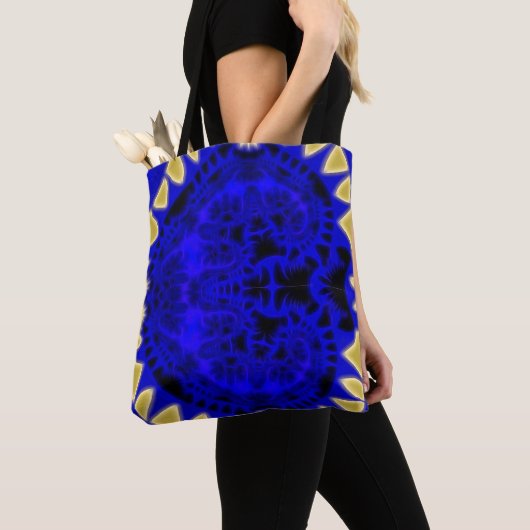 Deep Blue und Gold Teeth Border Fraktal Tasche (Von Nahem)