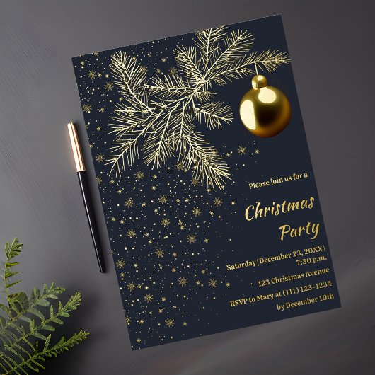 Deep blue und Gold Weihnachtszeit-Party Einladung