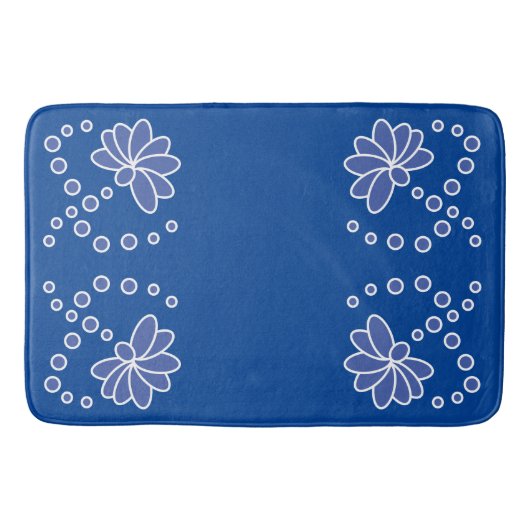 Deep Blue und Medium Moderne Blume Badematte (Vorderseite)