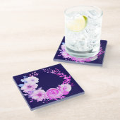 Deep Blue und Pink Floral Glasuntersetzer (Schrägansicht)