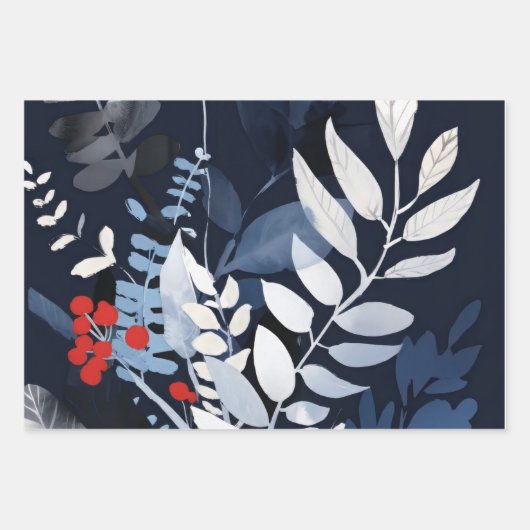 Deep Blue und Red Botanical Geschenkpapier Set (Vorderseite 2)