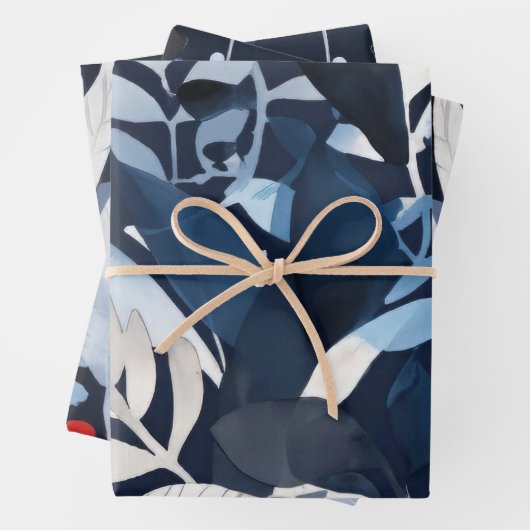 Deep Blue und Red Botanical Geschenkpapier Set (Beispiel)