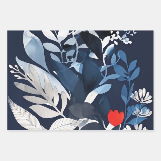 Deep Blue und Red Botanical Geschenkpapier Set (Vorderseite)