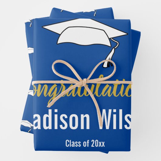 Deep Blue und White Abschluss gratulieren Geschenkpapier Set (Beispiel)