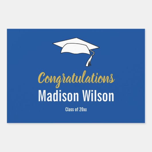 Deep Blue und White Abschluss gratulieren Geschenkpapier Set (Vorderseite)