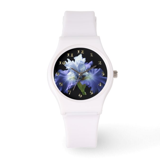 Deep Blue und White Iris Armbanduhr (Vorderseite)