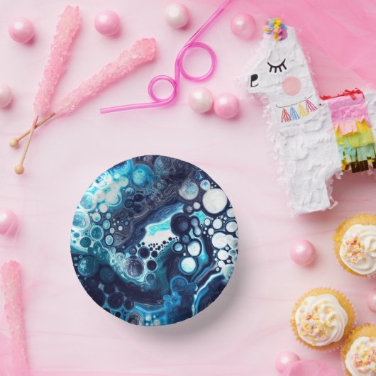 Deep Blue und White Marmor Fluid Art Pappteller (Party)