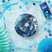 Deep Blue und White Marmor Fluid Art Pappteller (Party)