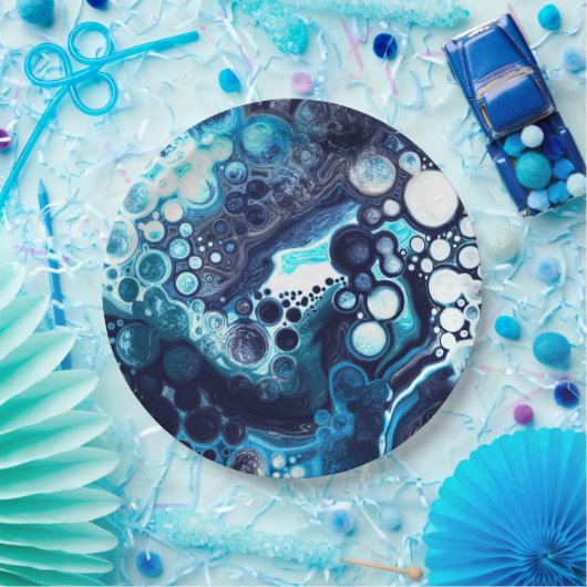 Deep Blue und White Marmor Fluid Art Pappteller (Party)