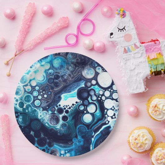 Deep Blue und White Marmor Fluid Art Pappteller (Party)