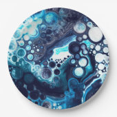 Deep Blue und White Marmor Fluid Art Pappteller (Vorderseite)