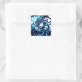 Deep Blue und White Marmor Fluid Art Quadratischer Aufkleber (Tasche)