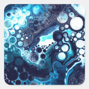Deep Blue und White Marmor Fluid Art Quadratischer Aufkleber