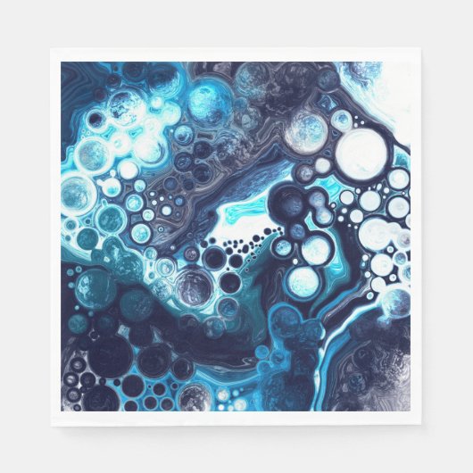 Deep Blue und White Marmor Fluid Art Serviette (Vorderseite)