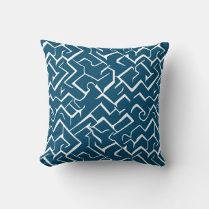 Deep Blue und White Meander Muster Modernes Maze Kissen